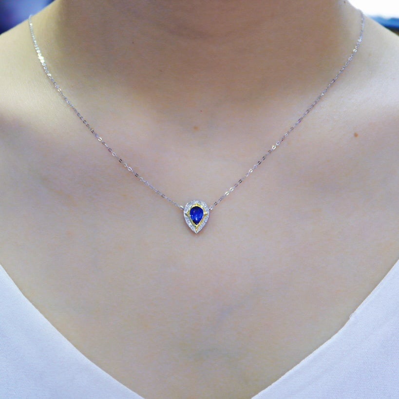 14k Gold 0.95 Ctw Natural Sapphire & Diamond Necklace - 6