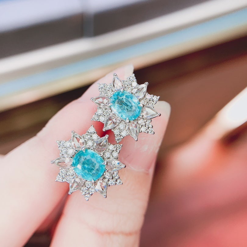 14k Gold 2.0 Ctw Natural Paraiba Tourmaline & Diamond Earrings - 4