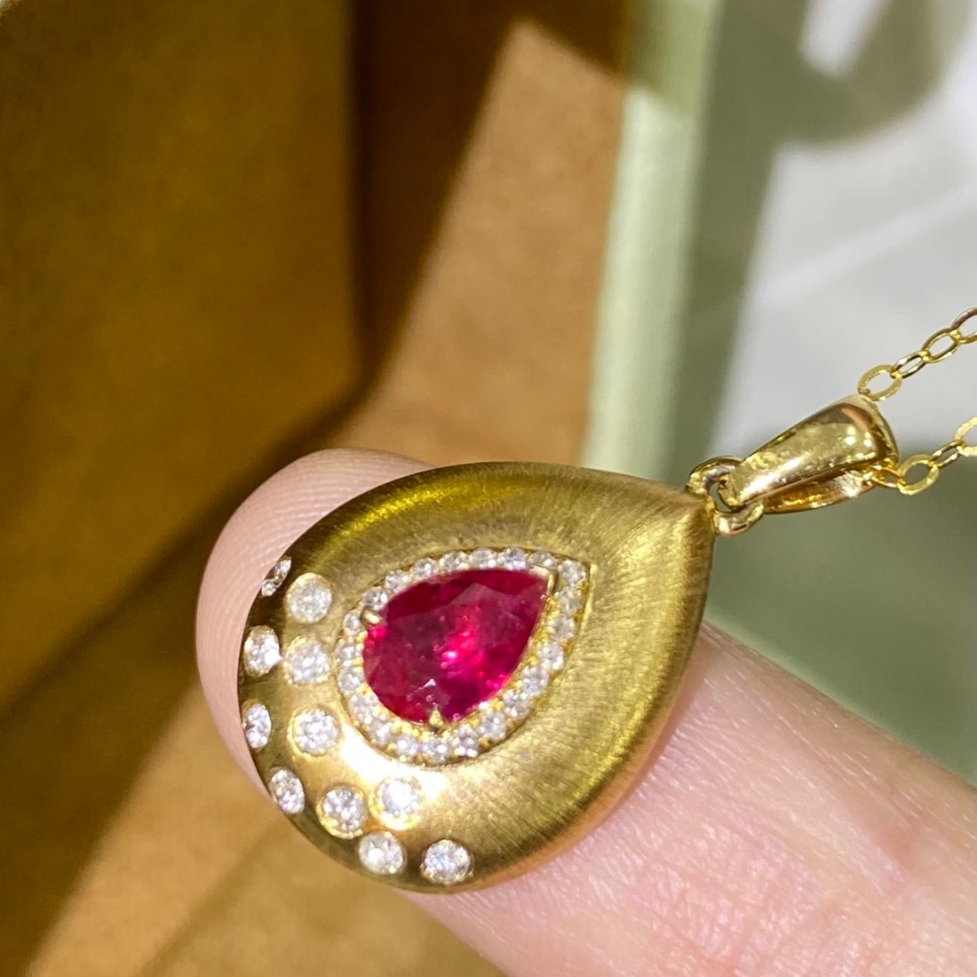 14k Gold 0.82 Ctw Natural Ruby & Diamond Pendant( Without Chain ) - 2