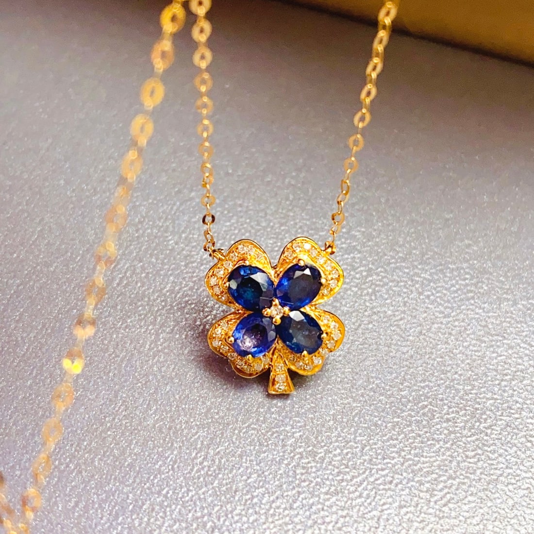 14k Gold 1.65 Ct Natural Sapphire & Diamond Necklace - 5