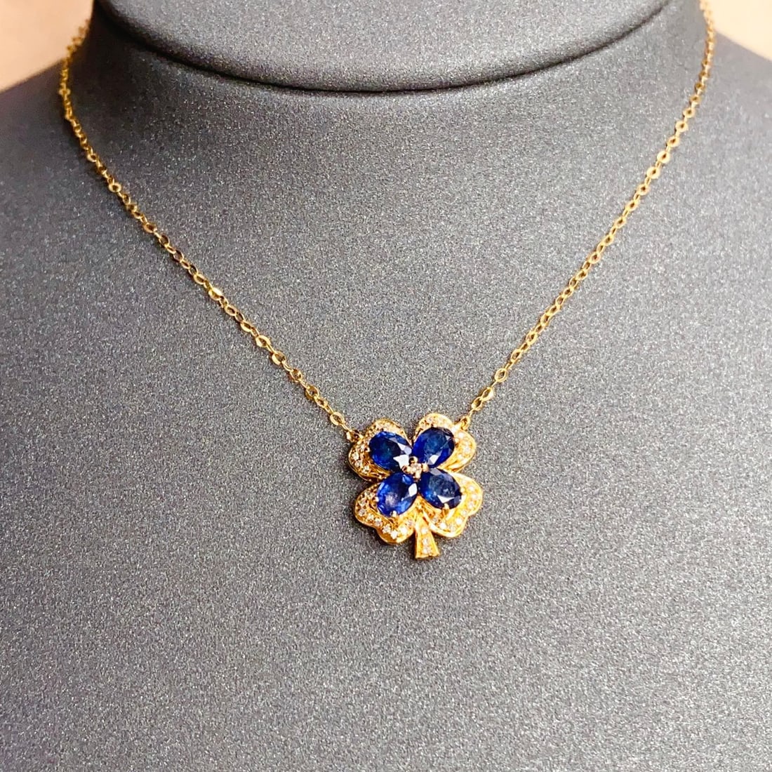 14k Gold 1.65 Ct Natural Sapphire & Diamond Necklace - 6