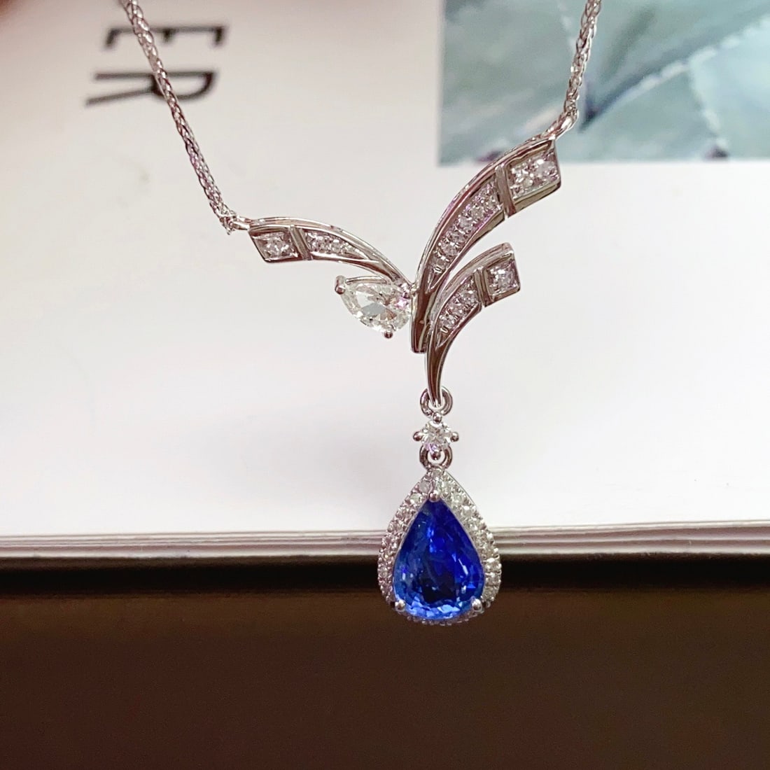 14k Gold 1.00 Ct Natural Sapphire & Diamond & Sapphire Necklace - 3