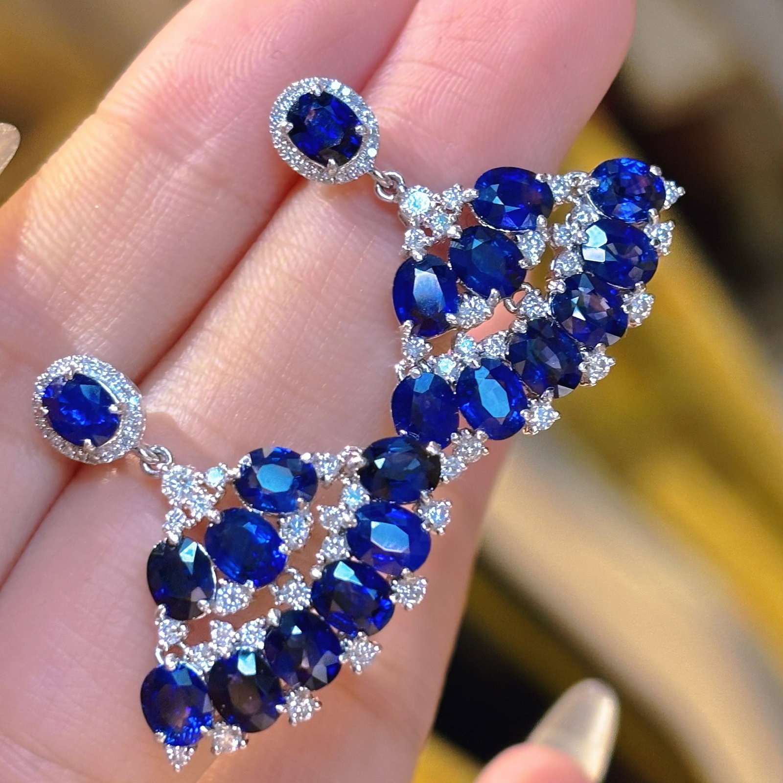 14k Gold 9.23 Ct Natural Sapphire & Diamond Earrings - 6