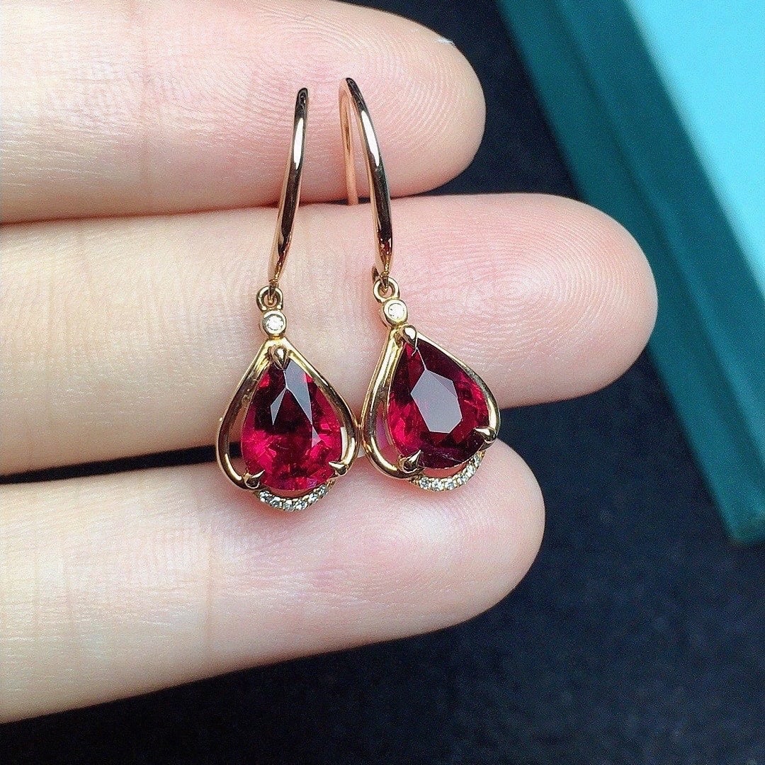 14k Gold 2.26 Ct Natural Tourmaline & Diamond Earrings - 4