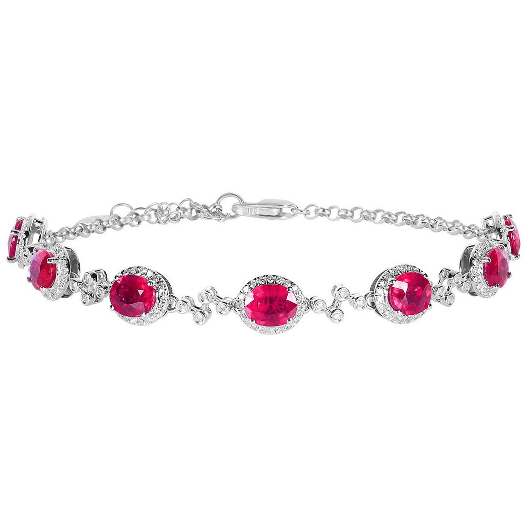 14k Gold 4.16 Ctw Natural Ruby & Diamond Bracelet - 5