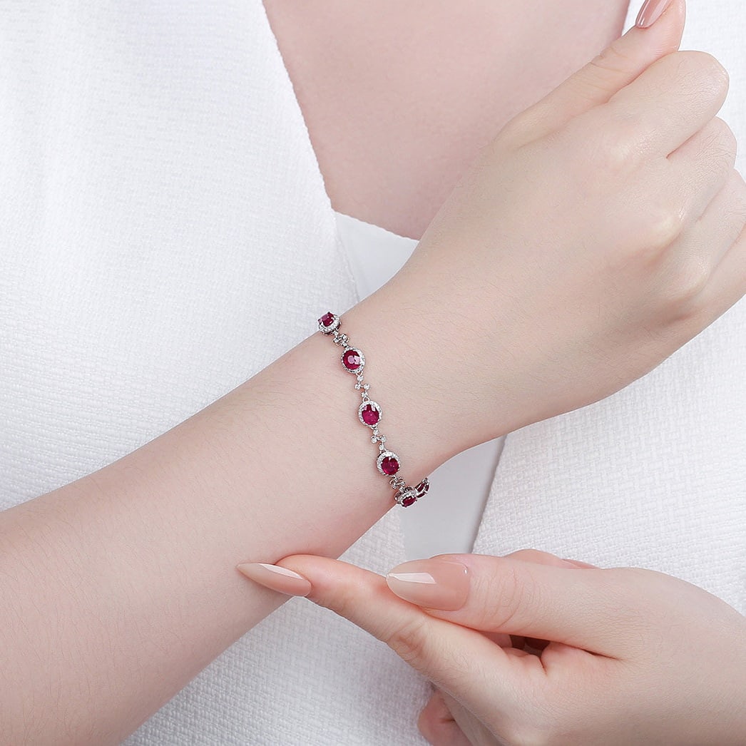 14k Gold 4.16 Ctw Natural Ruby & Diamond Bracelet - 6