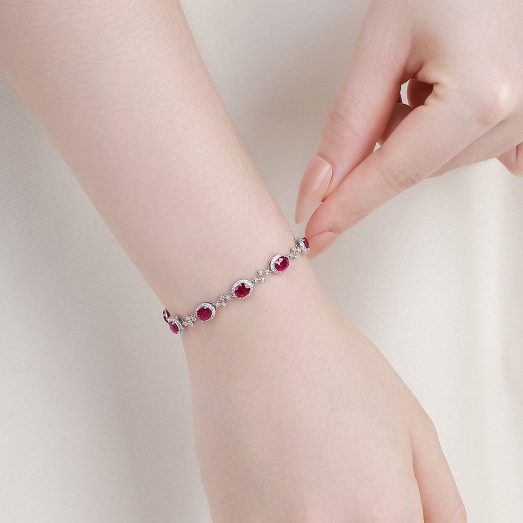 14k Gold 4.16 Ctw Natural Ruby & Diamond Bracelet - 7