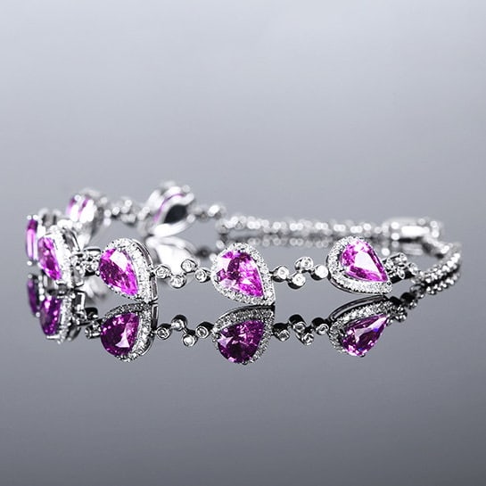 14k Gold 5.32 Ctw Natural Sapphire & Diamond Bracelet: Ref:231112234 // gold content:14k gold // main gemstone:sapphire // shape:pear // carat weight:4. 68ct // color:purple // treatment:natural // // adjacent gemstone 2 : diamond // number of stones:193