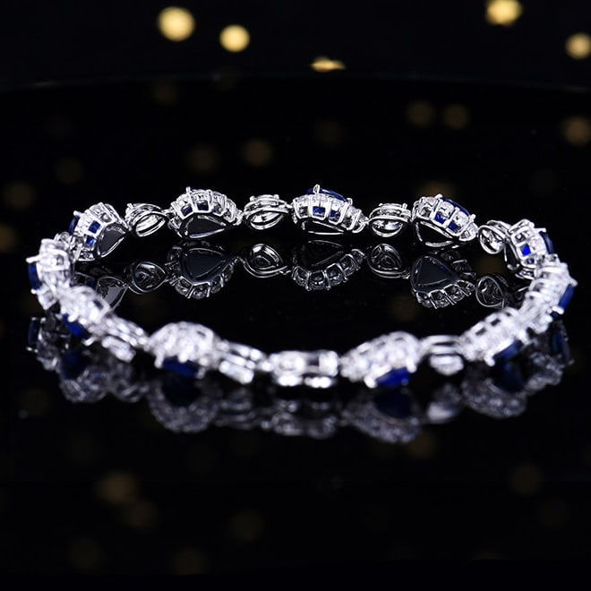 14k Gold 8.41 Ctw Vivid Blue Natural Sapphire & Sapphire Bracelet - 4