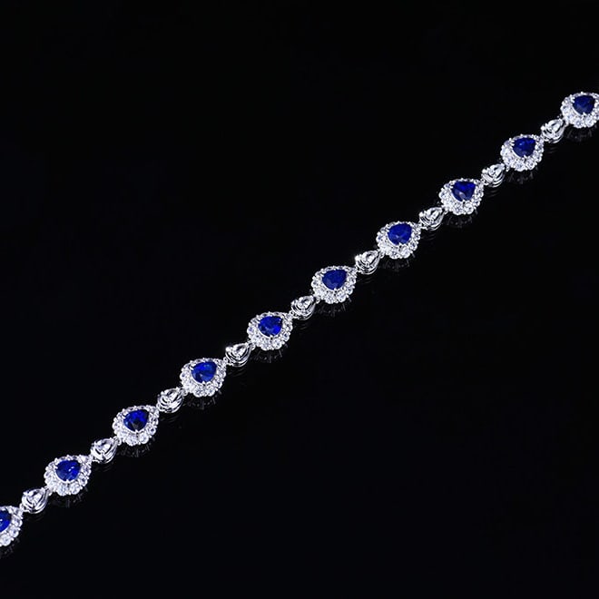 14k Gold 8.41 Ctw Vivid Blue Natural Sapphire & Sapphire Bracelet - 5