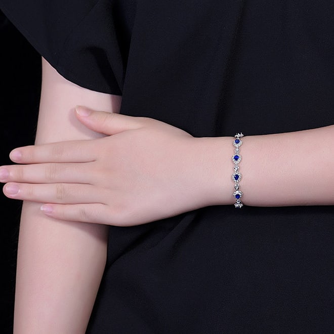 14k Gold 8.41 Ctw Vivid Blue Natural Sapphire & Sapphire Bracelet - 6