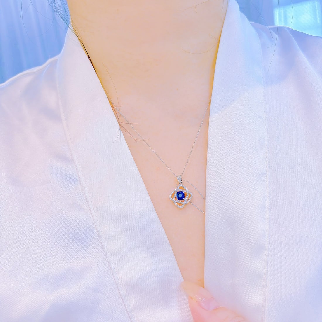 14k Gold 1.13 Ctw Natural Sapphire & Diamond Pendant( Without Chain ) - 8