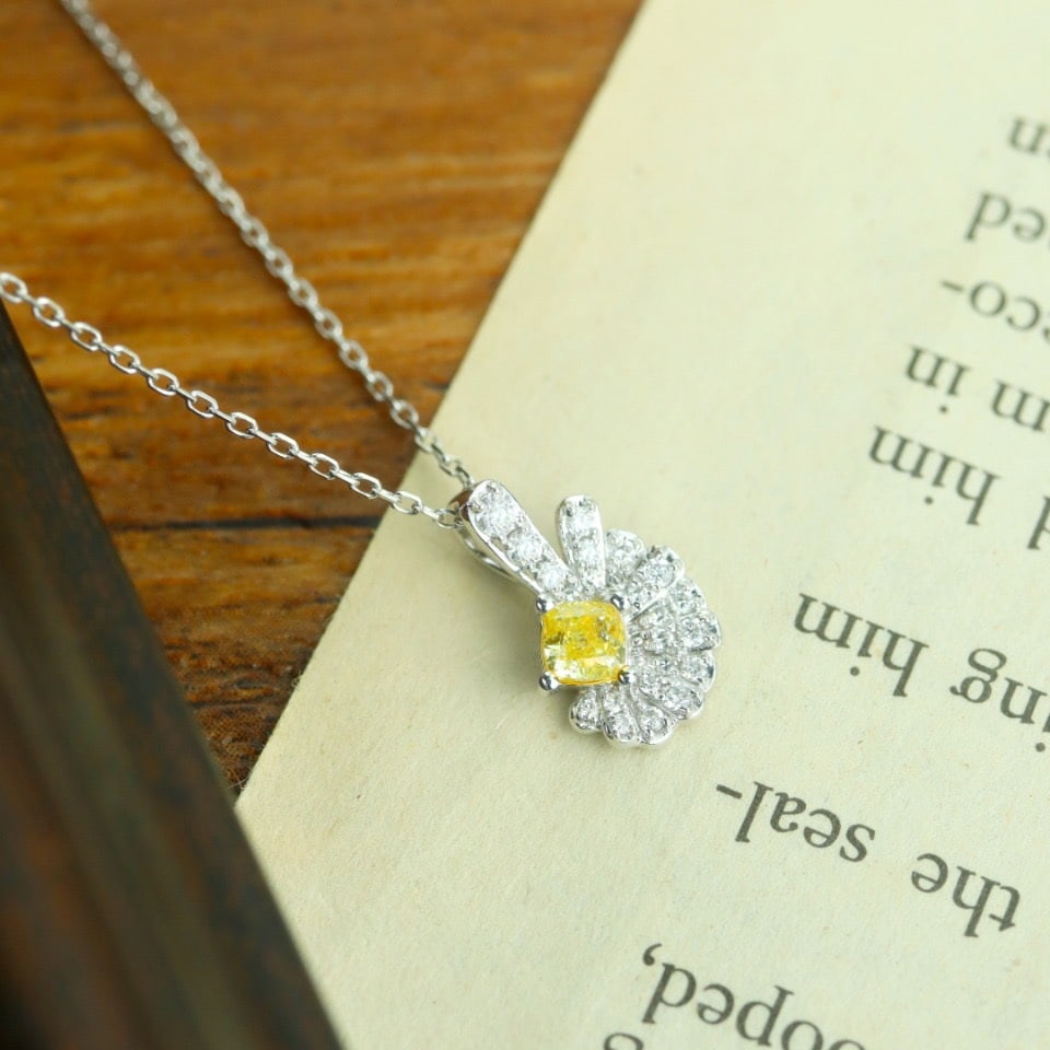14k Gold 0.37 Ctw Natural Yellow Diamond & Diamond Necklace: Ref:231112290 // gold content:14k gold // main gemstone:yellow diamond // shape:cushion // carat weight:0. 24ct // color:yellow // treatment:natural // // adjacent gemstone 2 : diamond // shape:round