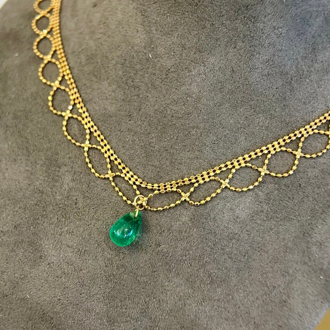14k Gold 3 Ct Natural Emerald Necklace - 4