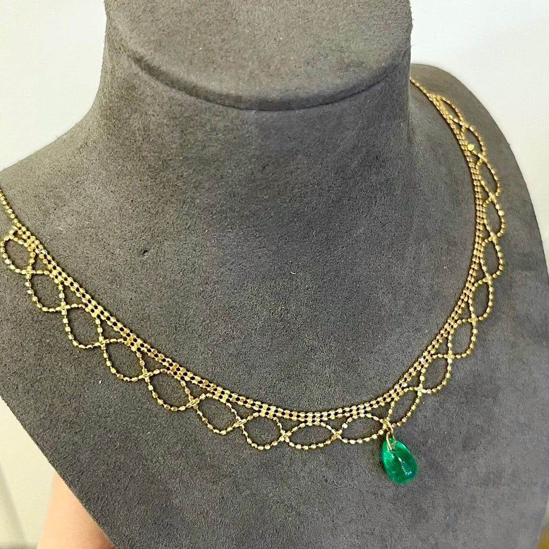 14k Gold 3 Ct Natural Emerald Necklace - 5