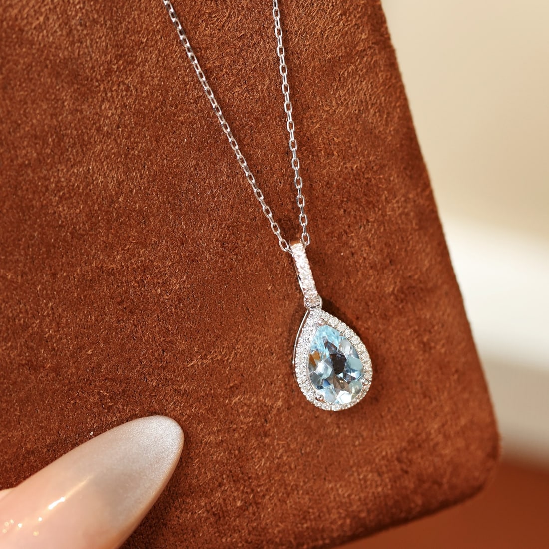 14k Gold 1.14 Ctw Natural Aquamarine & Diamond Pendant( Without Chain ) - 4