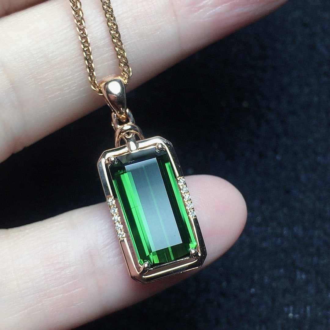 14k Gold 3.49 Ct Natural Tourmaline & Diamond Pendant( Without Chain ) - 3