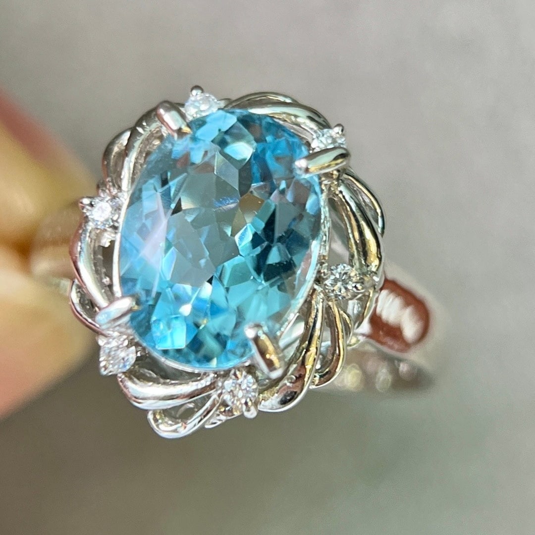 14k Gold 1.90 Ctw Natural Aquamarine & Diamond Ring - 4