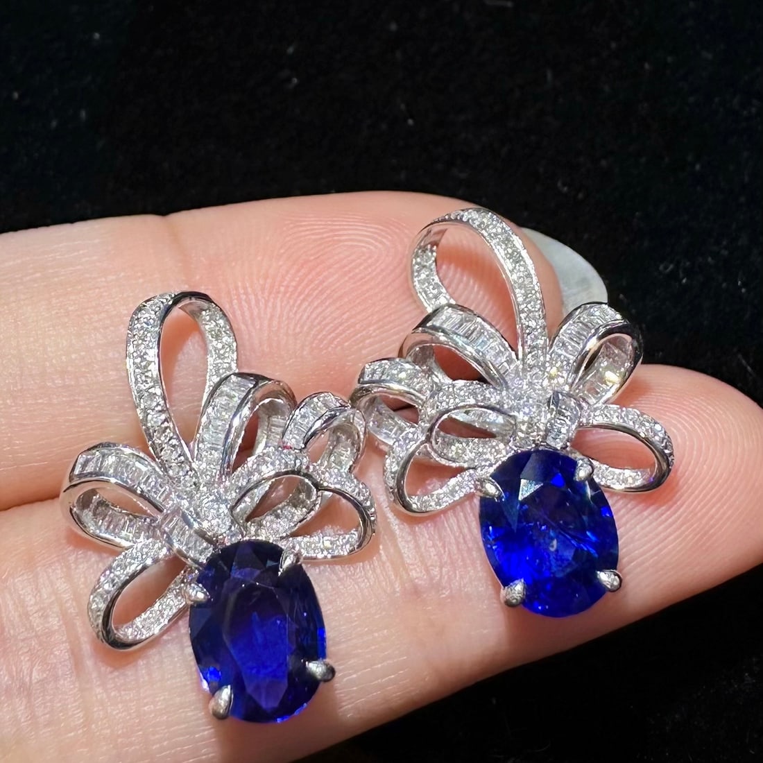 14k Gold 3.40 Ctw Natural Sapphire & Diamond Earrings - 3