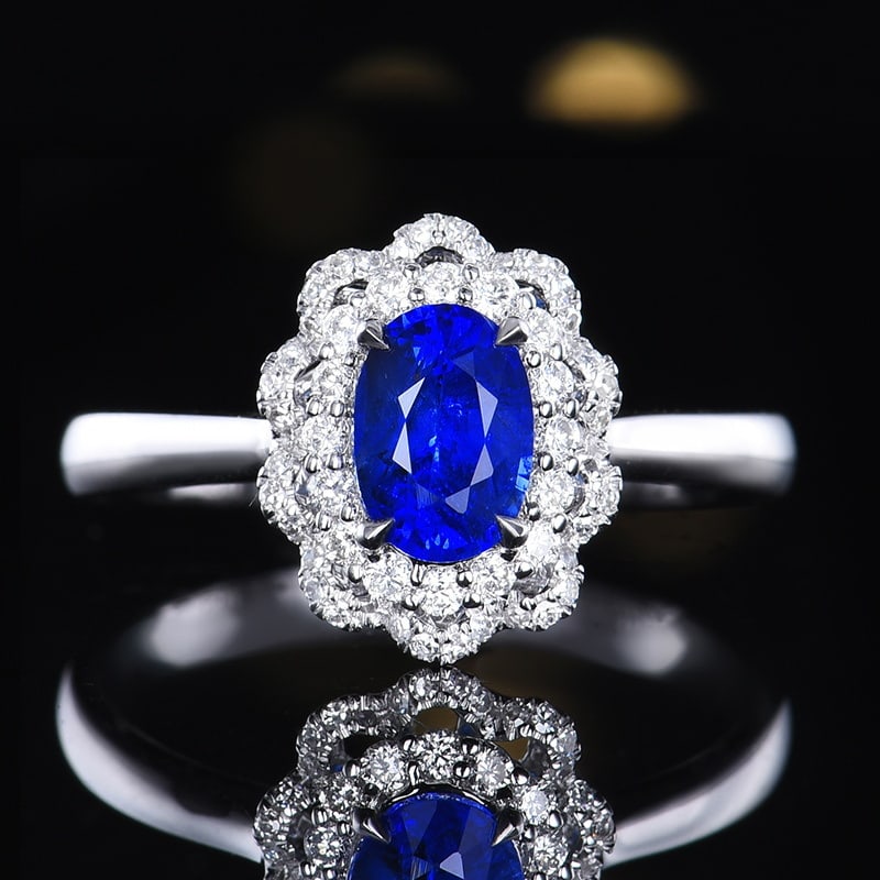 14k Gold 1.35 Ctw Natural Sapphire & Diamond Ring: Ref:231112386 // gold content:14k gold // ring size:7. 25us // // main gemstone:sapphire // shape:oval // carat weight:1. 1ct // color:blue // treatment:natural // // adjacent gemstone 2 : diamond //