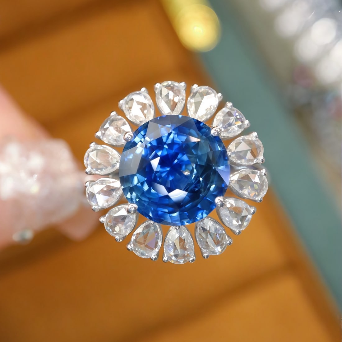 14k Gold 5.04 Ctw Natural Sapphire & Diamond Ring: Ref:231112443 // gold content:14k gold // ring size:7. 25us // // main gemstone:sapphire // shape:round // carat weight:4. 12ct // clarity grade:vs2 // color:blue // treatment:natural // cut grade:g /