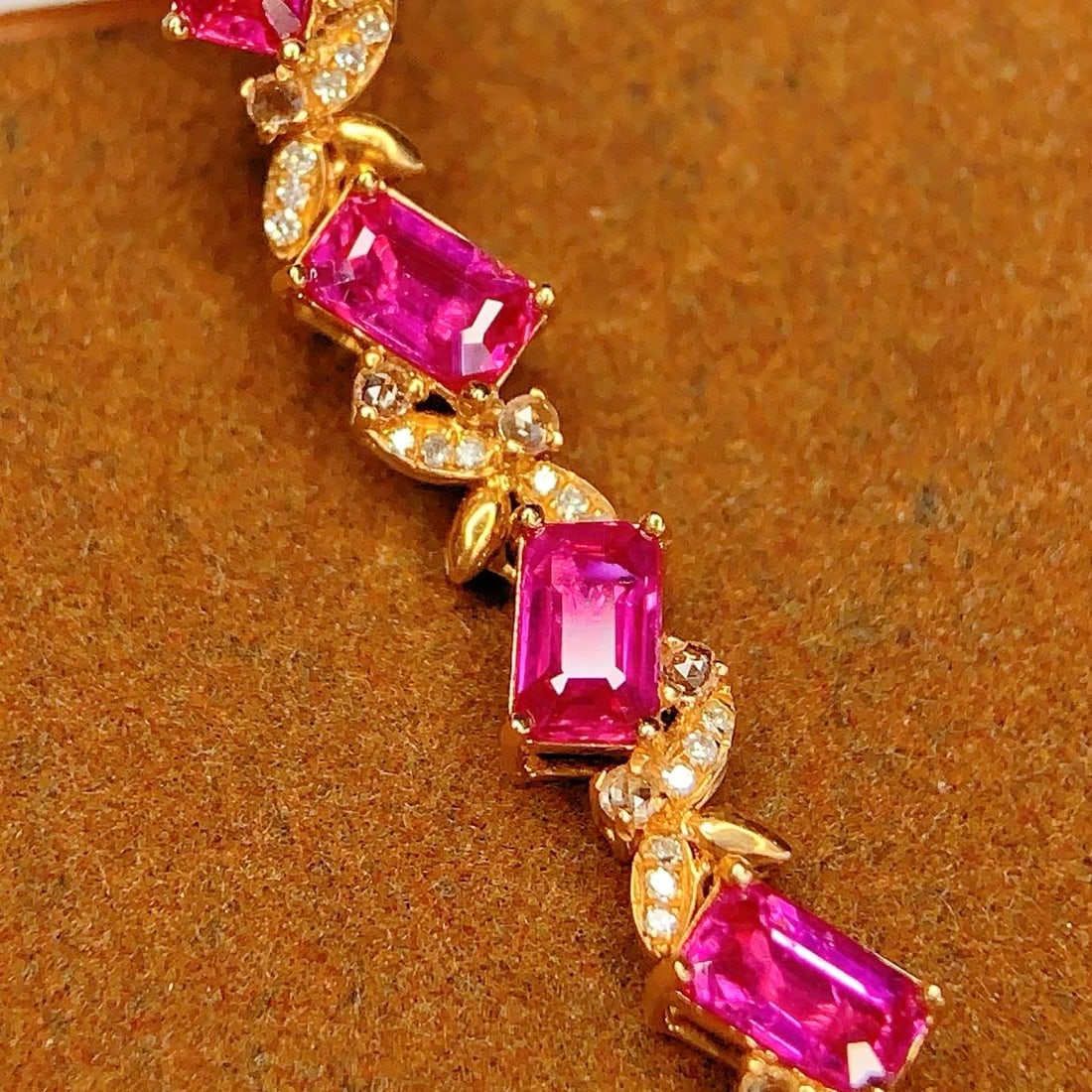 14k Gold 7.16 Ct Natural Ruby & Diamond & Sapphire Bracelet - 3