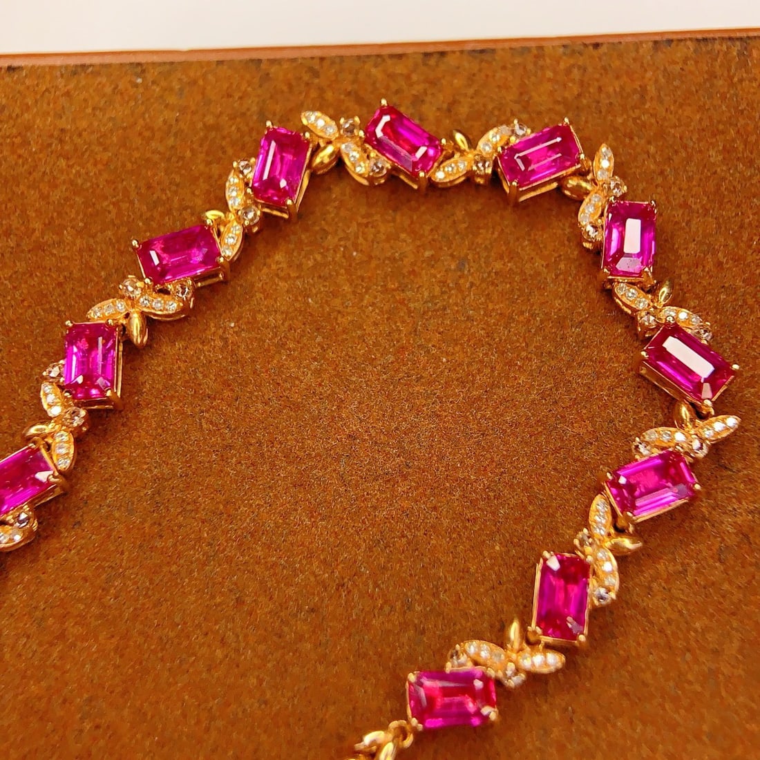 14k Gold 7.16 Ct Natural Ruby & Diamond & Sapphire Bracelet - 4
