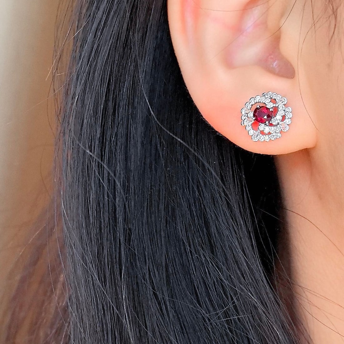14k Gold 1.48 Ctw Natural Ruby & Diamond Earrings - 5