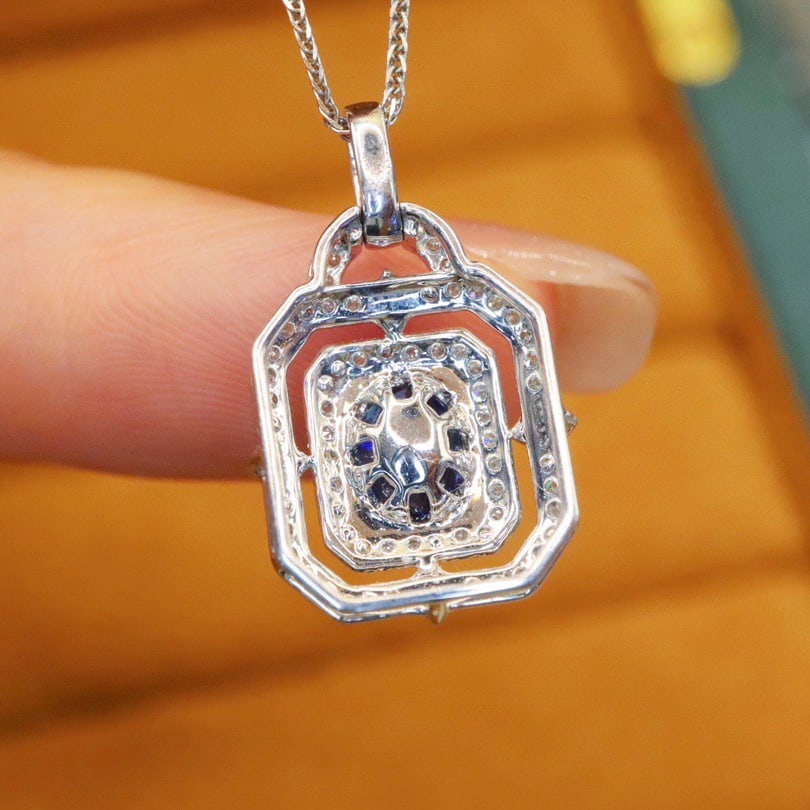 14k Gold 1.22 Ctw Natural Sapphire & Diamond Pendant( Without Chain ) - 4