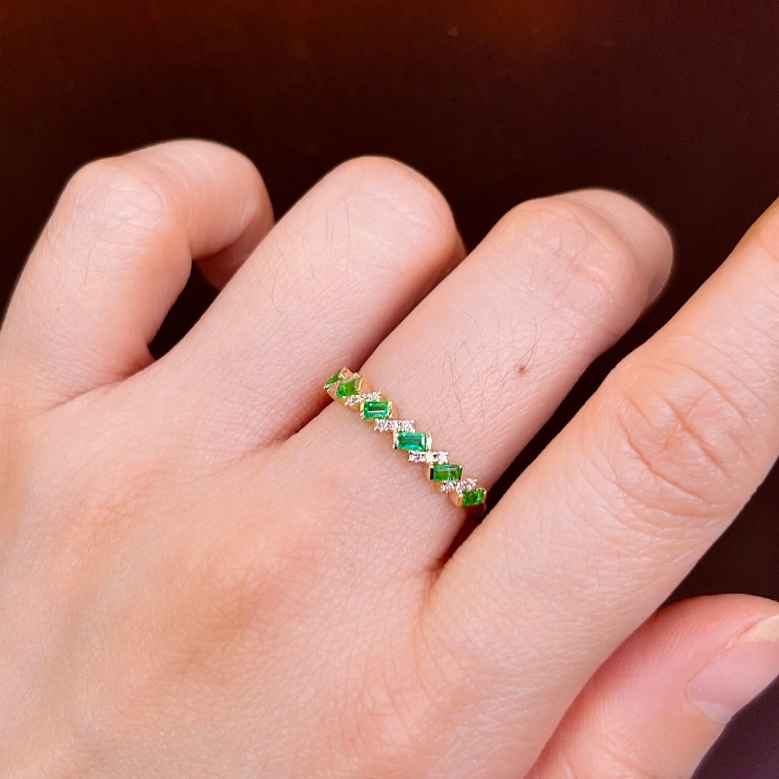 14k Gold 0.27 Ct Natural Emerald & Diamond Ring - 5