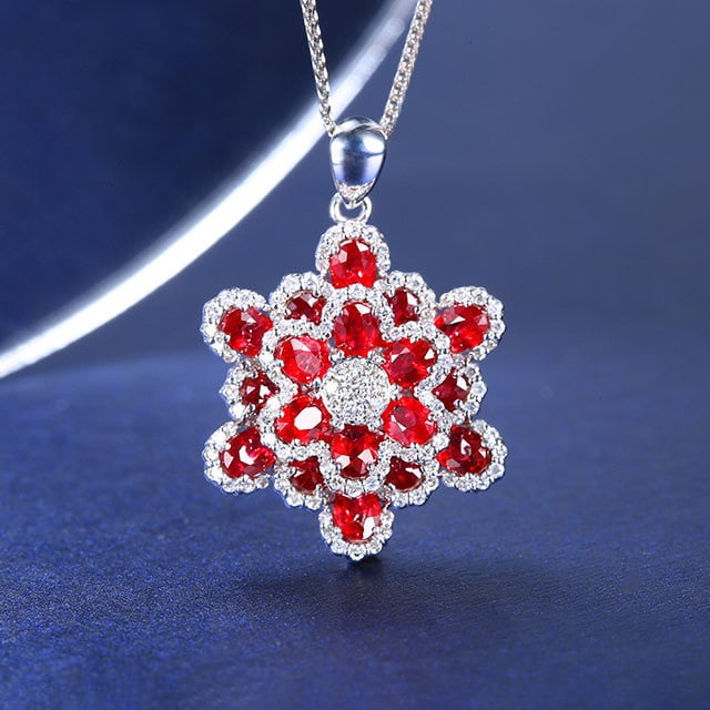 14k Gold 3.09 Ctw Natural Ruby & Diamond Pendant( Without Chain ): Ref:231109033 // gold content:14k gold // main gemstone:ruby // shape:oval // carat weight:2. 68ct // color:red // treatment:natural // // adjacent gemstone 2 : diamond // number of stones:138 //