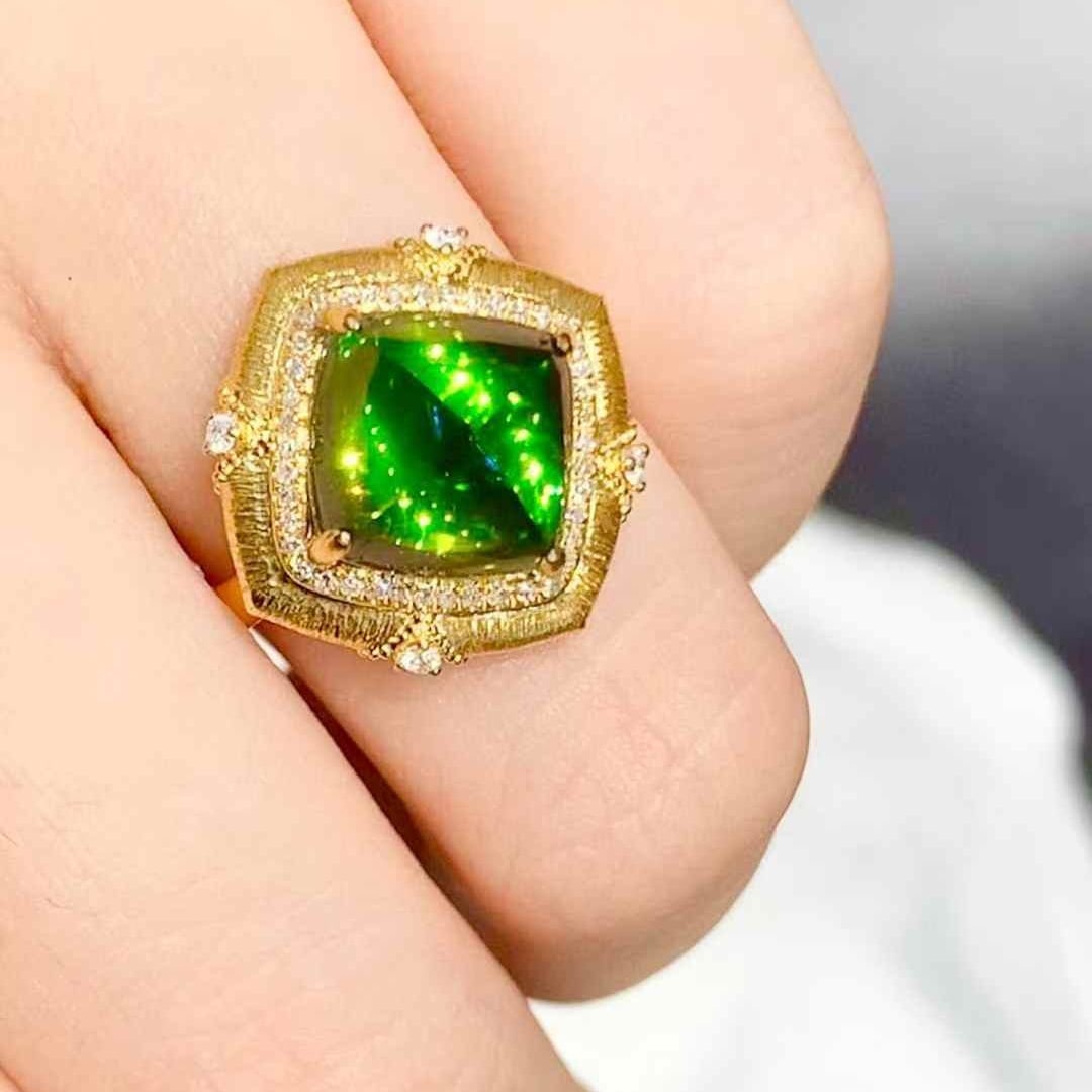 14k Gold 4.85 Ct Natural Tourmaline & Diamond Ring - 2