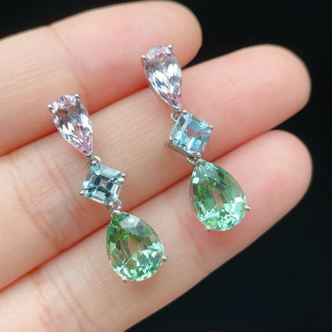 14k Gold 7.2 Ctw Natural Tourmaline & Morganite Earrings - 2