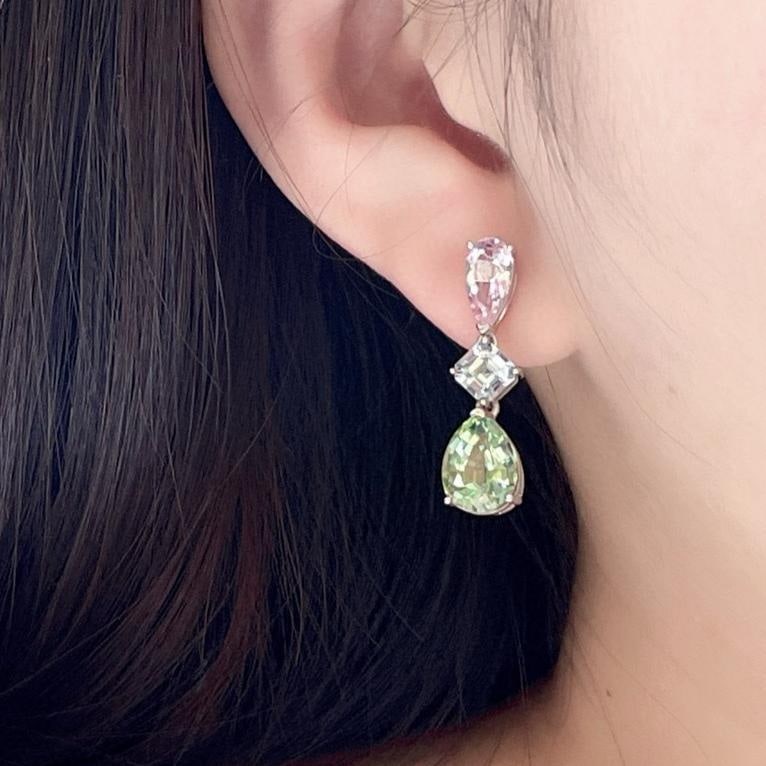 14k Gold 7.2 Ctw Natural Tourmaline & Morganite Earrings - 6