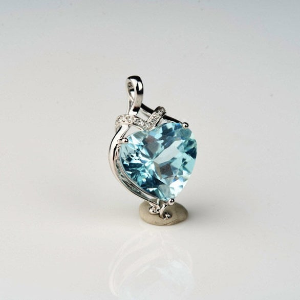 14k Gold 4.43 Ct Natural Aquamarine & Diamond Pendant( Without Chain ) - 7