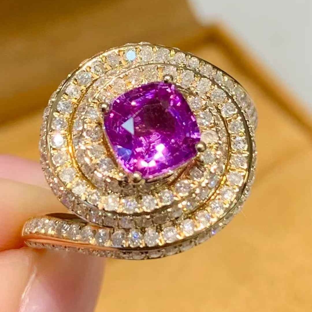 14k Gold 1.1 Ct Natural Sapphire & Diamond Ring - 6