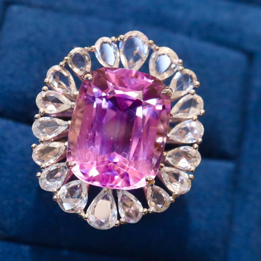 14k Gold 20.03 Ctw Natural Kunzite & Sapphire Ring - 6