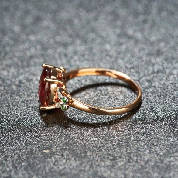 14k Gold 2.8 Ct Natural Tourmaline & Diamond & Tsavorite Ring - 6