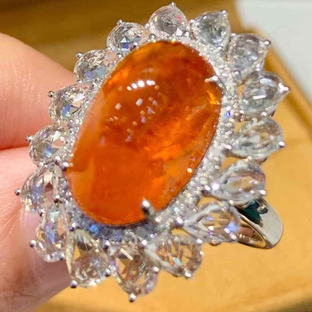14k Gold 13.3 Ct Natural Spessartine & Diamond Ring - 3