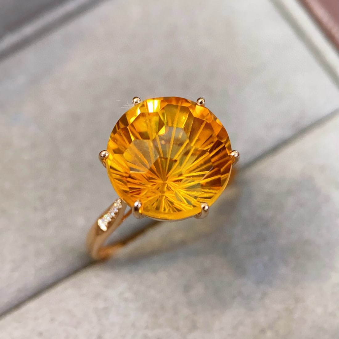 14k Gold 7.28 Ctw Natural Citrine & Diamond Ring - 4