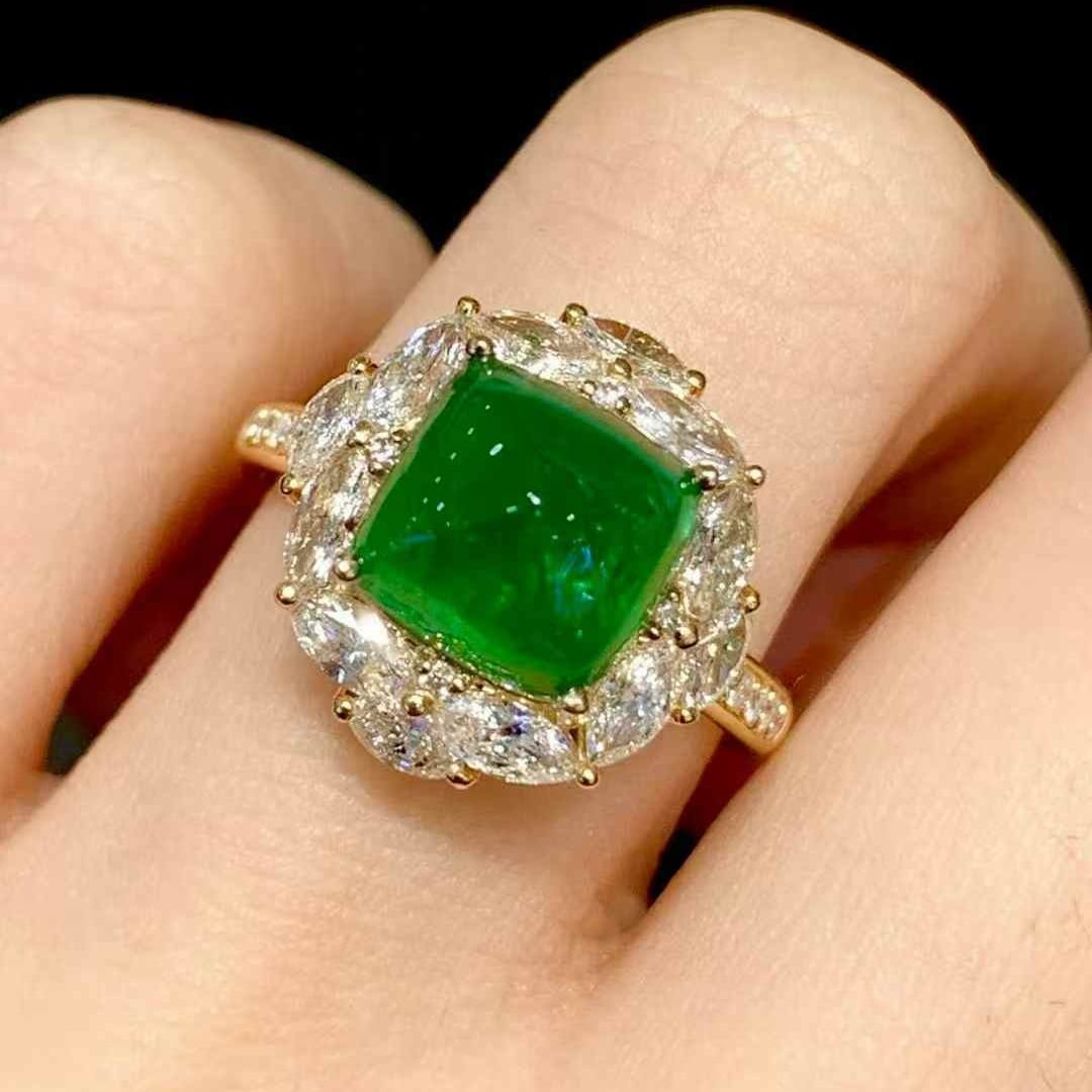 14k Gold 3.2 Ct Vivid Green Natural Emerald & Diamond Ring - 5