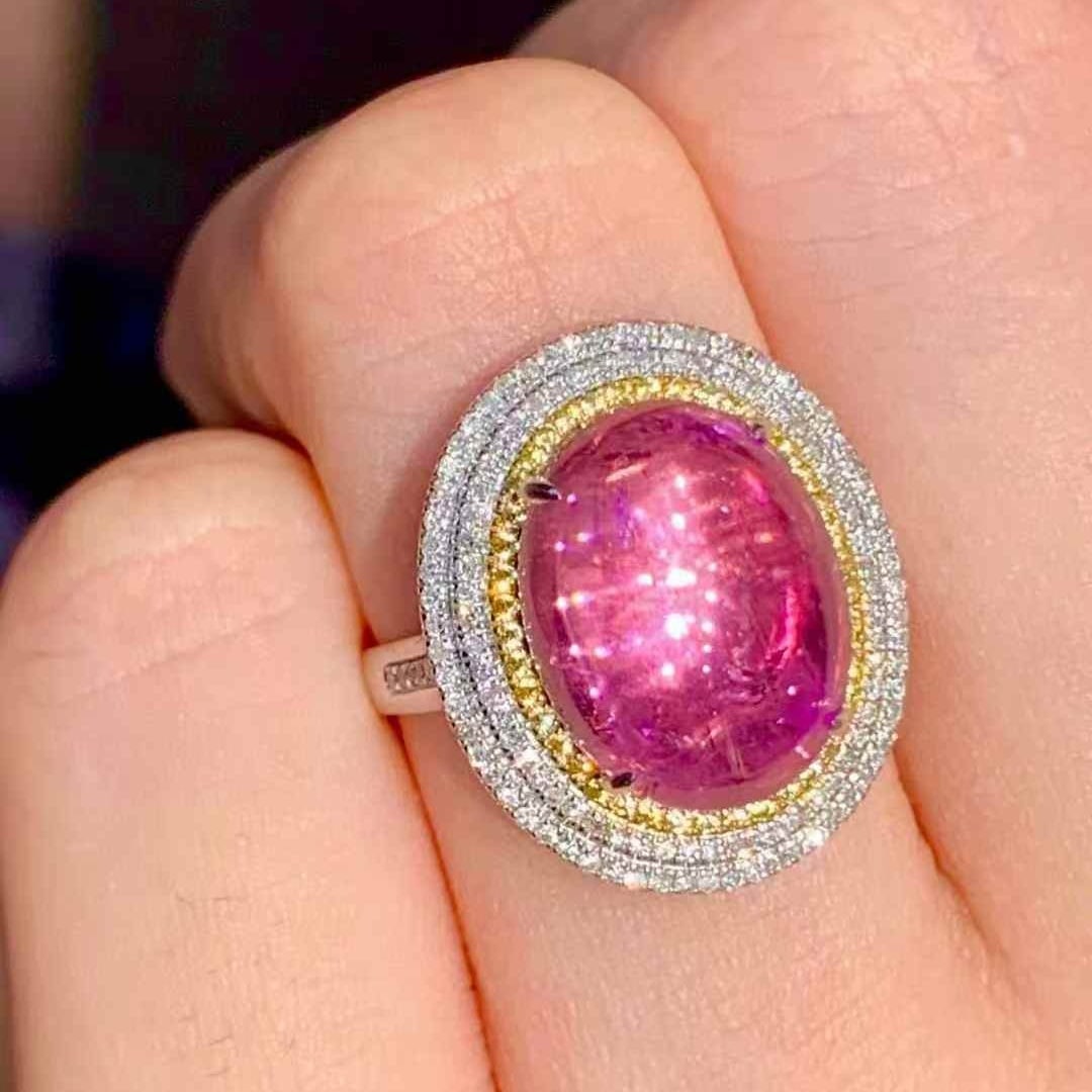 14k Gold 6.2 Ct Natural Tourmaline & Diamond Ring - 5