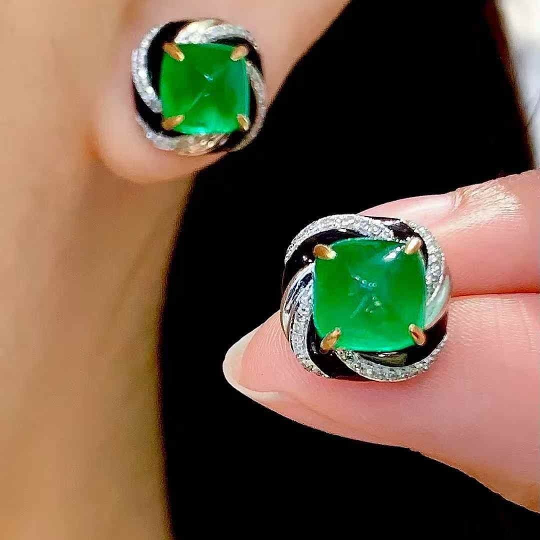 14k Gold 5.3 Ct Natural Emerald & Diamond Earrings - 6