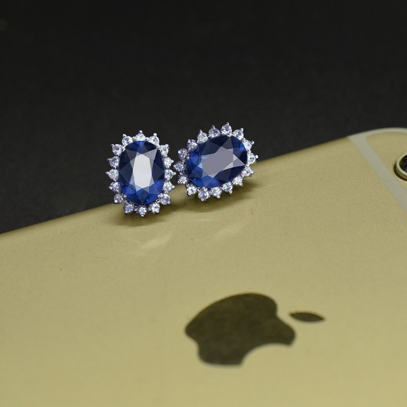 14k Gold 2.92 Ctw Natural Sapphire & Sapphire Earrings - 4