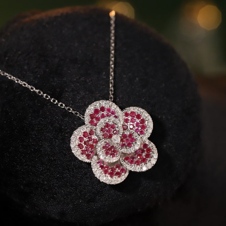 14k Gold 0.80 Ctw Natural Ruby & Diamond Necklace - 2