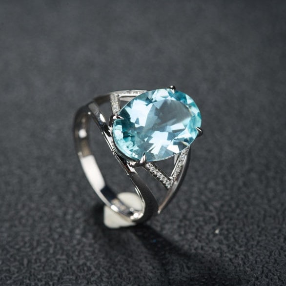 14k Gold 5.0 Ct Natural Aquamarine & Diamond Ring - 6