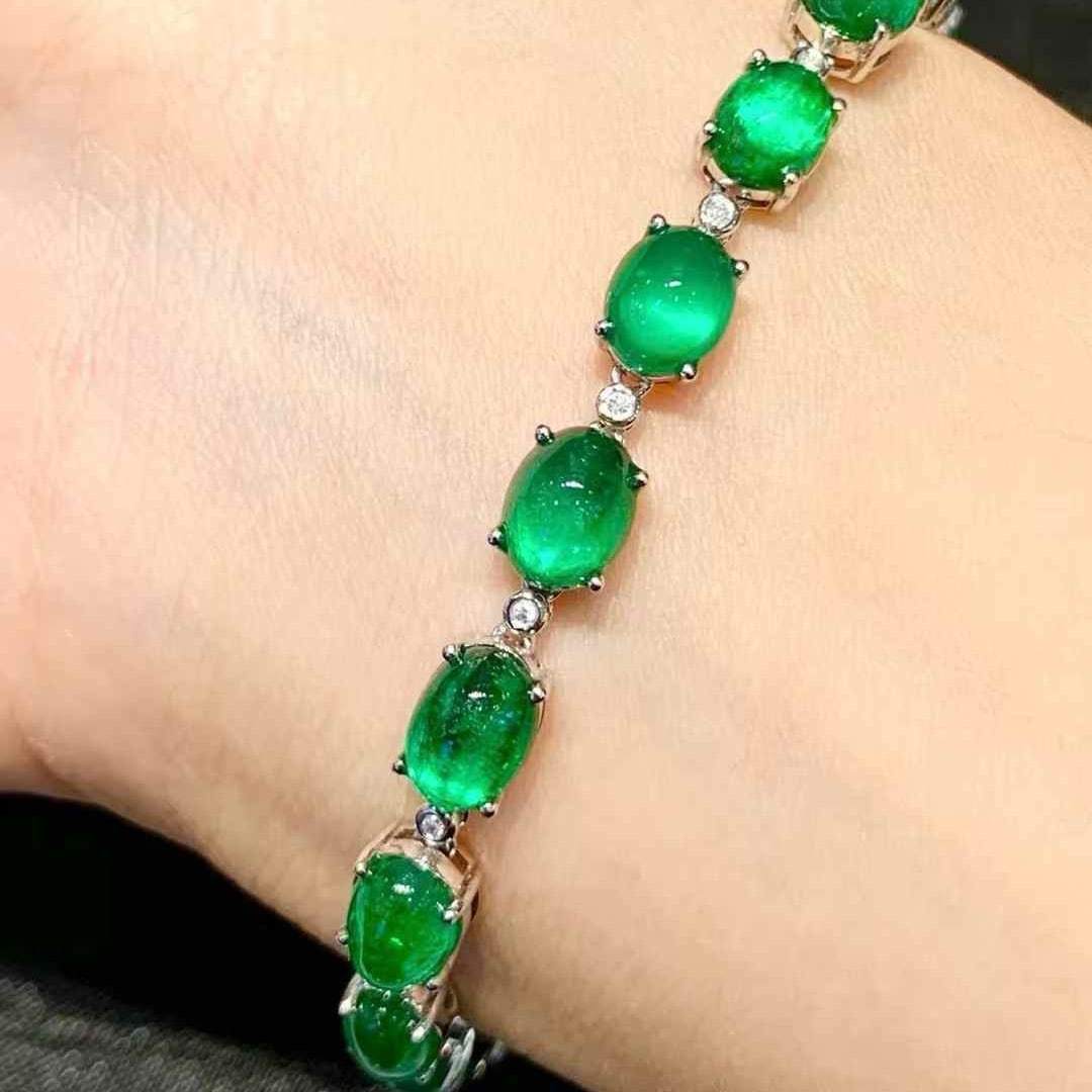 14k Gold 16 Ct Natural Emerald & Diamond Necklace - 5