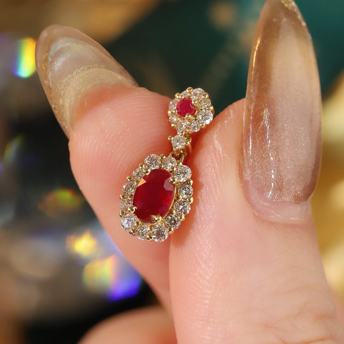 14k Gold 1.92 Ctw Natural Ruby & Diamond Earrings - 3