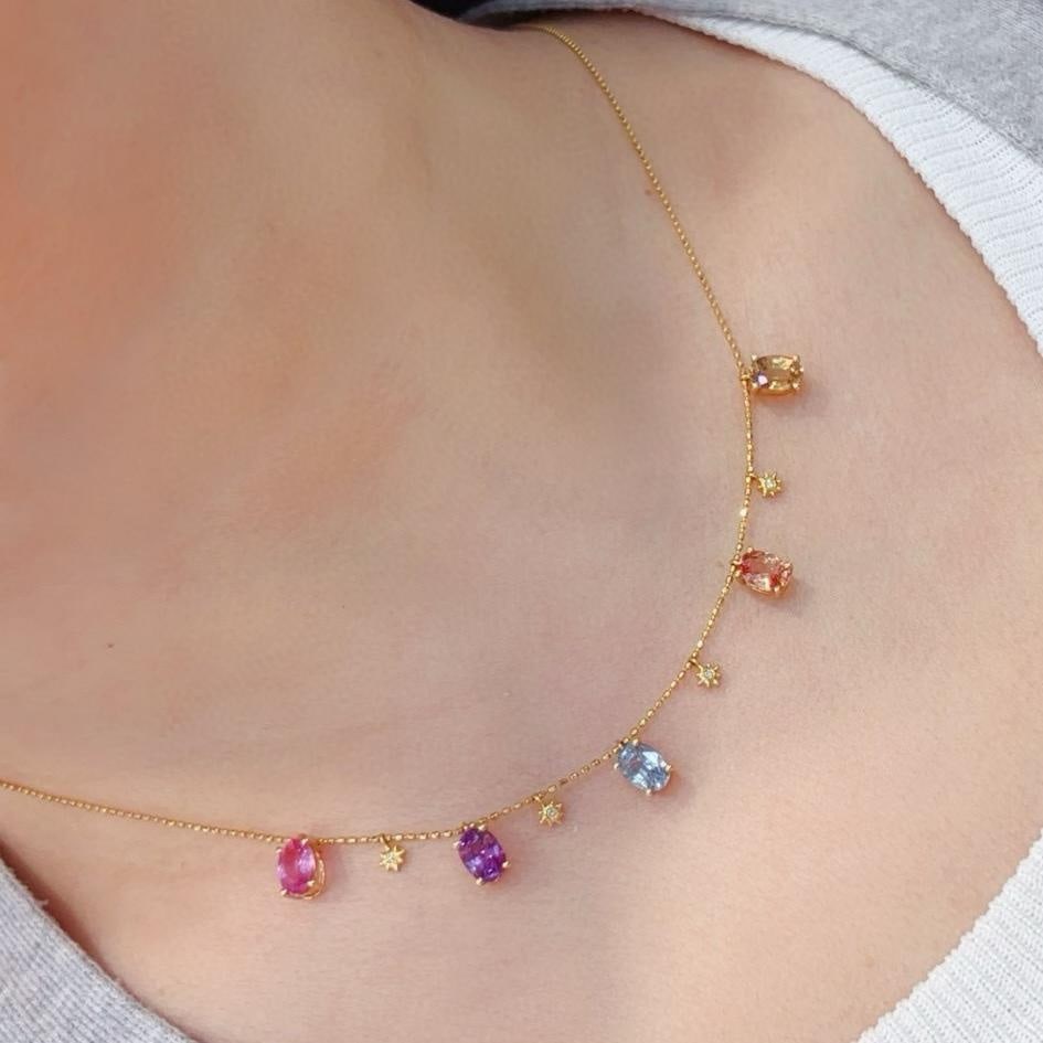 14k Gold 3.65 Ct Natural Sapphire & Diamond Necklace - 2