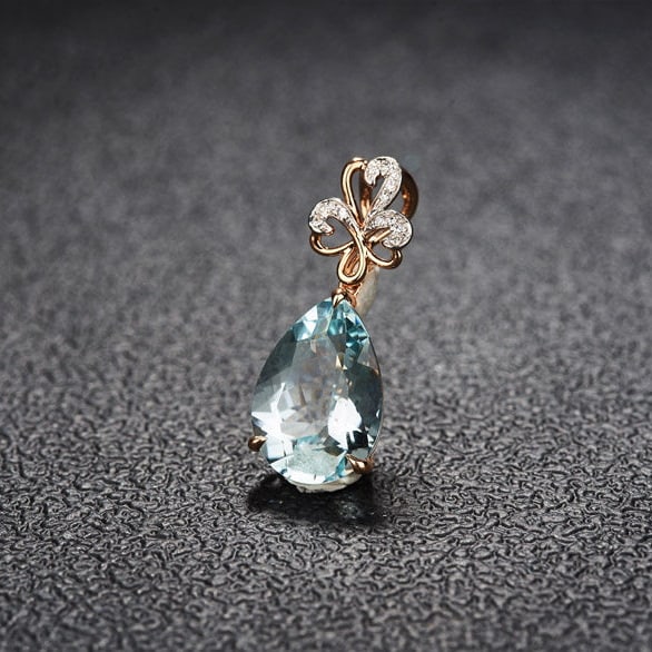 14k Gold 4.58 Ct Natural Aquamarine & Diamond Pendant( Without Chain ) - 4